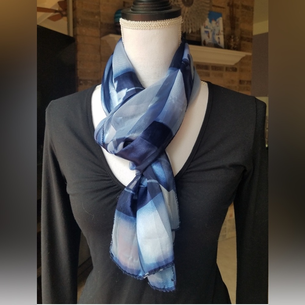 Navy & Light Blue Watercolor Scarf